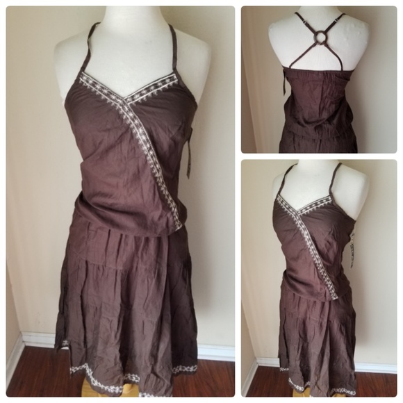 InGear Want! Brown Boho Sun Dress Embroidered - Picture 1 of 8